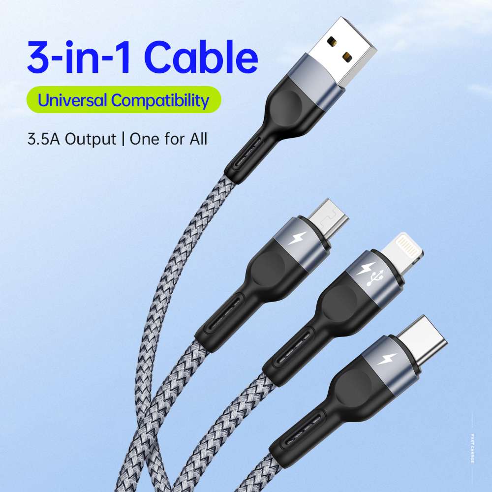3-in-1 Kabel met Micro USB, Lightning en USB-C