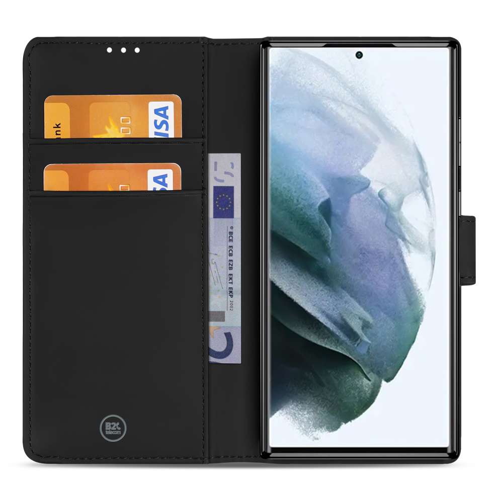 Samsung Galaxy S22 Ultra Bookcase Telefoon Hoesje Zwart met Pasjeshouder